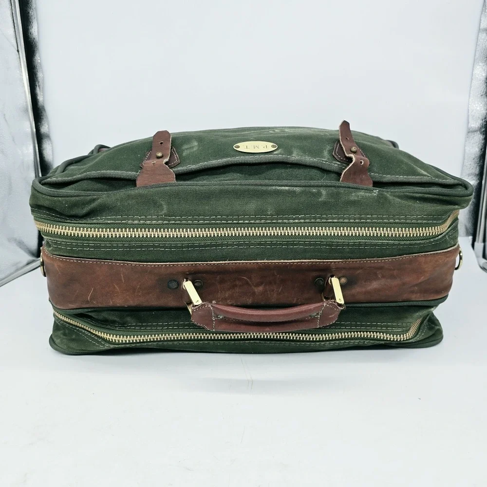 Vintage Orvis Battenkill Bag Travel Weekender Pique Canvas Green Leather Large